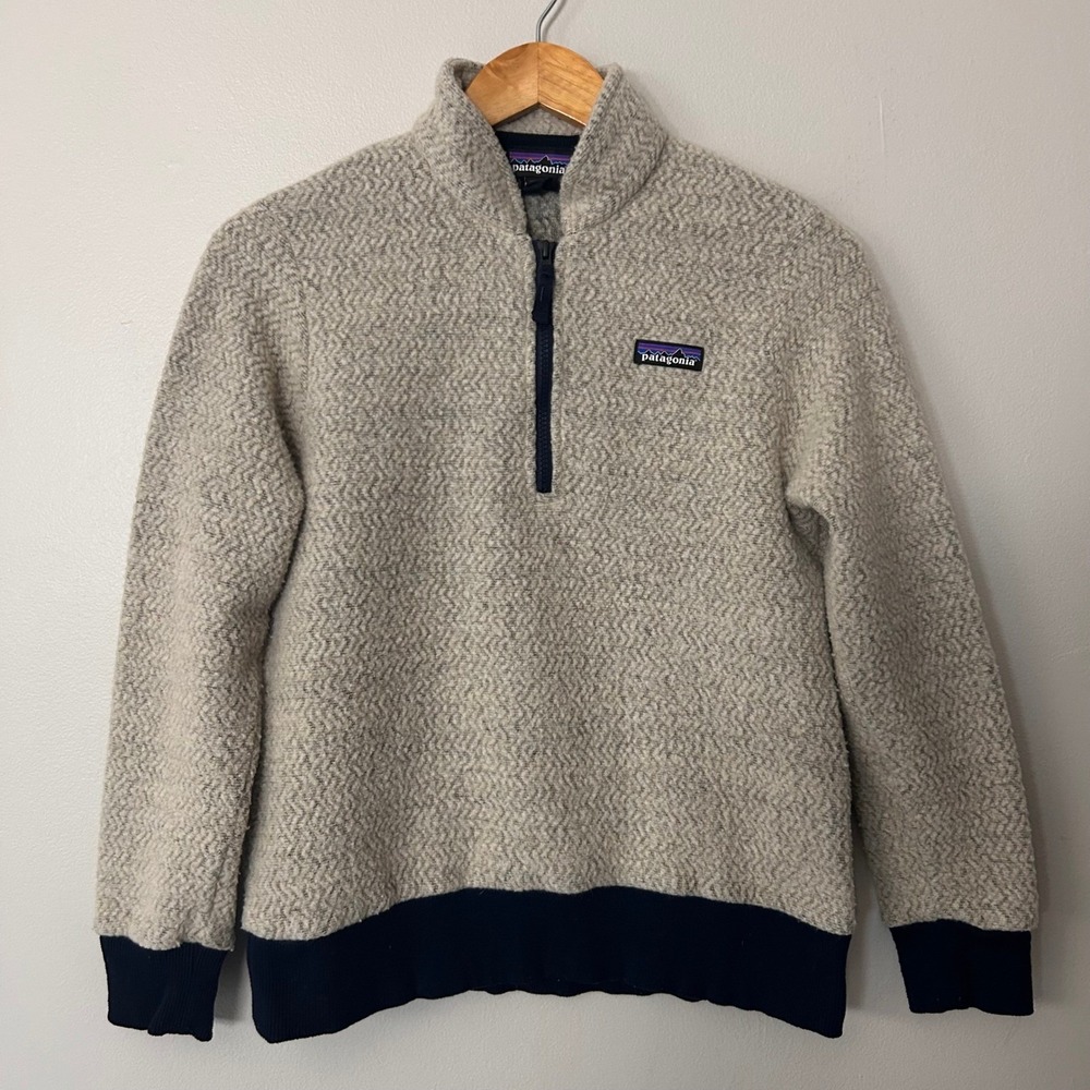 Patagonia Pullover Jacket Mens Small Oatmeal Woolyester 1/4 Zip Fleece Sweater